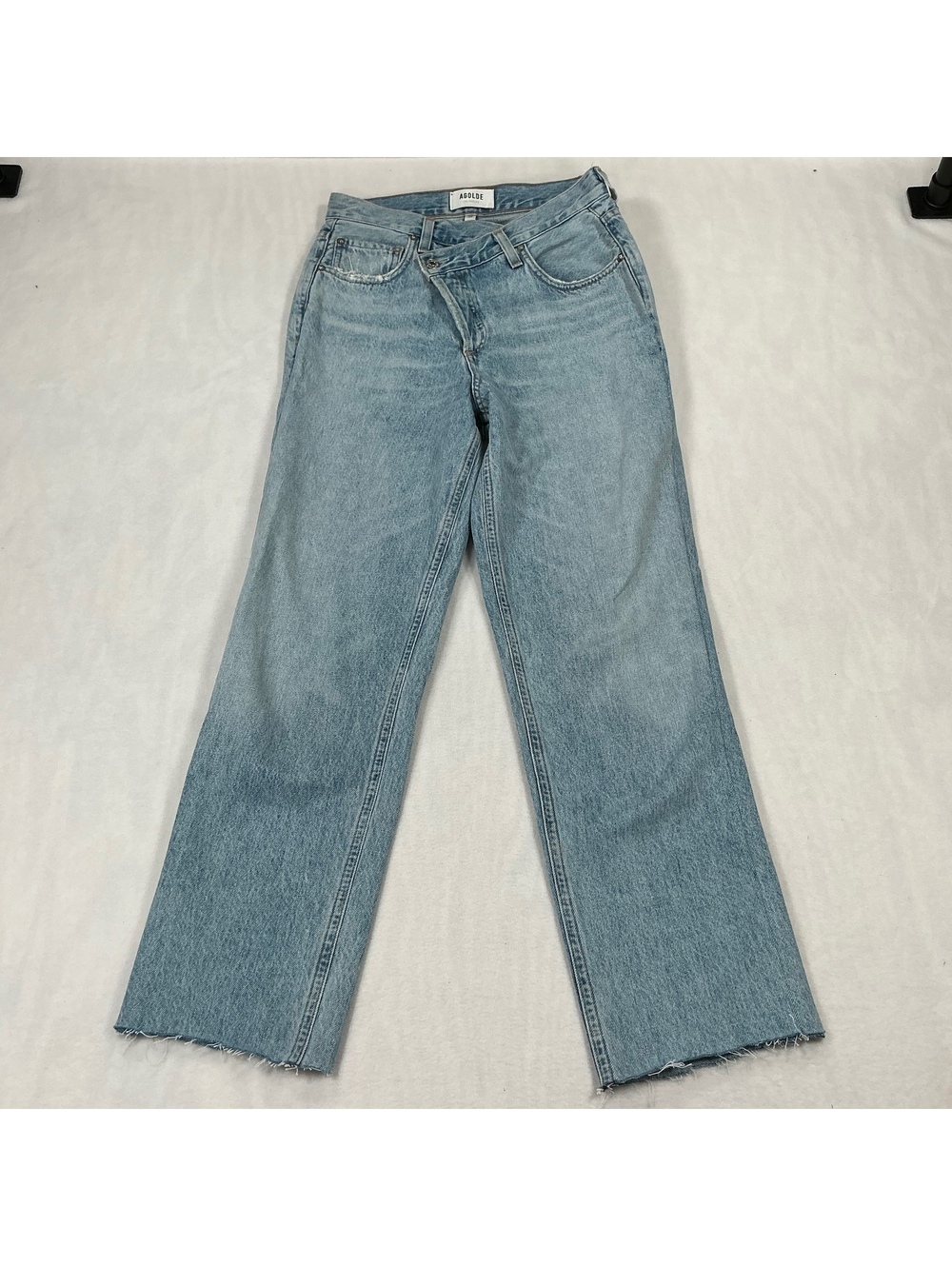 AGOLDE Women’s Size 23 High Rise Straight Wide Leg Jeans Light Wash Raw Hem‎ USA